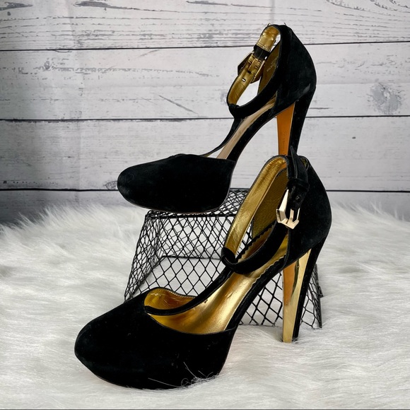 REPORT Signature Black Velvet Stilettos w/Round Toe, Platform, Strap & Buckle - Picture 11 of 15